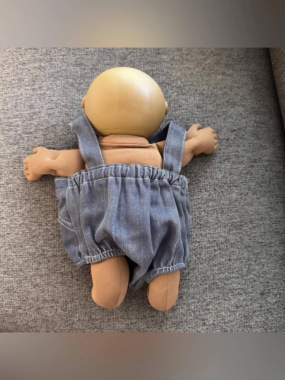 Cabbage Patch Kids Doll 1985 Brown Face Bald African American Blue Denim Overall